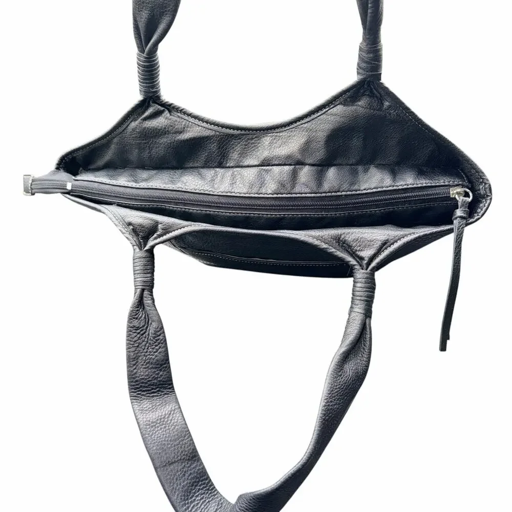 Luxy Black Leather Tote Bag Contrast Stitch Shoulder Handbag